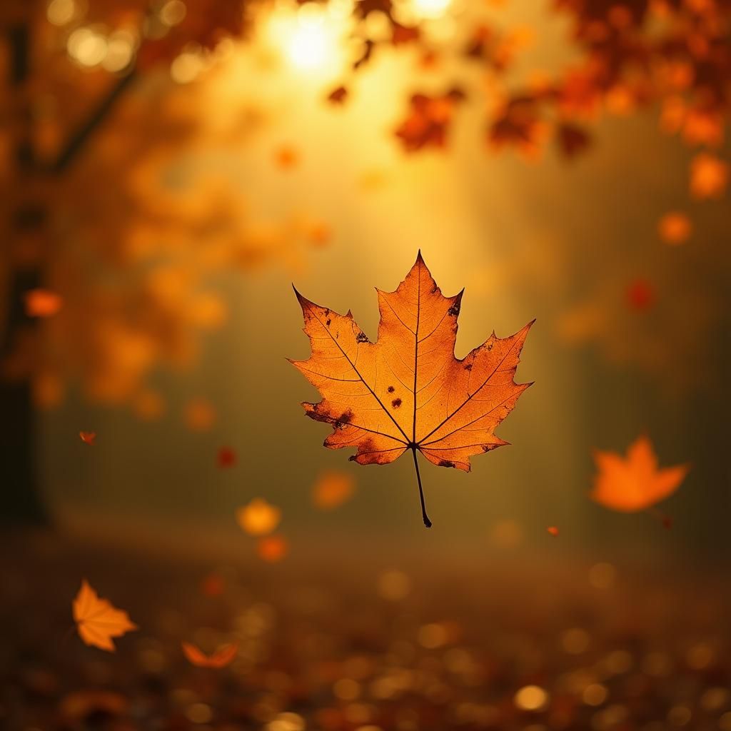 Solitary Autumn Leaf in Ethereal Dance
