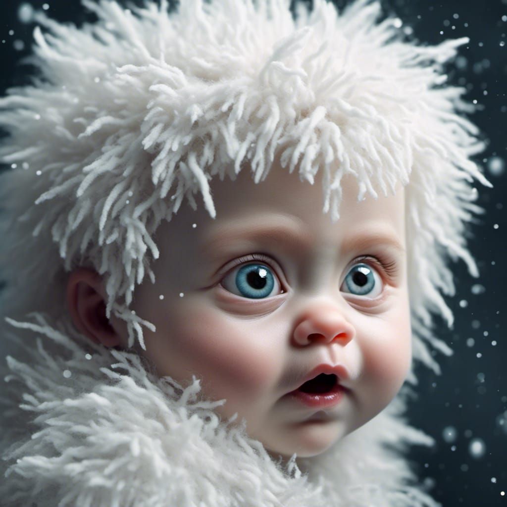 Macro Portrait of Curious Baby White Yeti