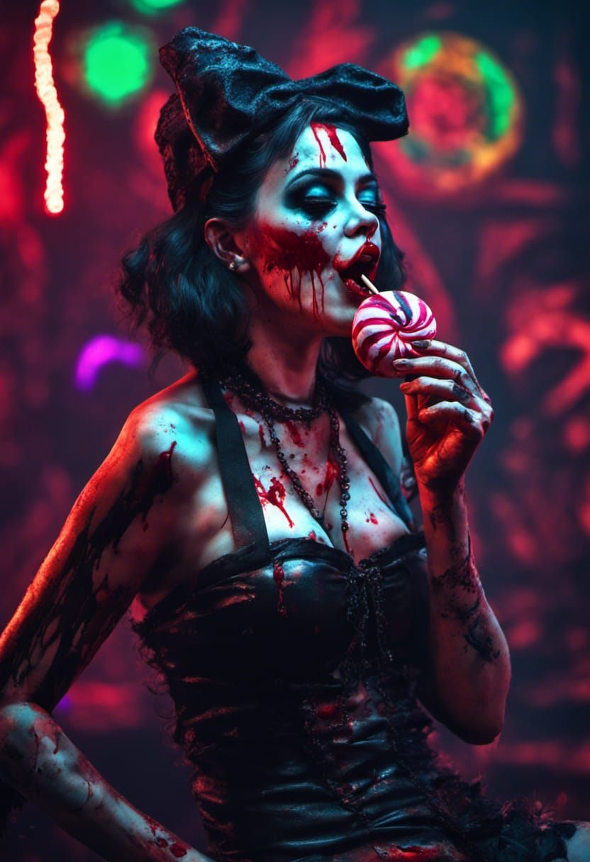 Psychedelic Goth Burlesque with Lollipop in 4K