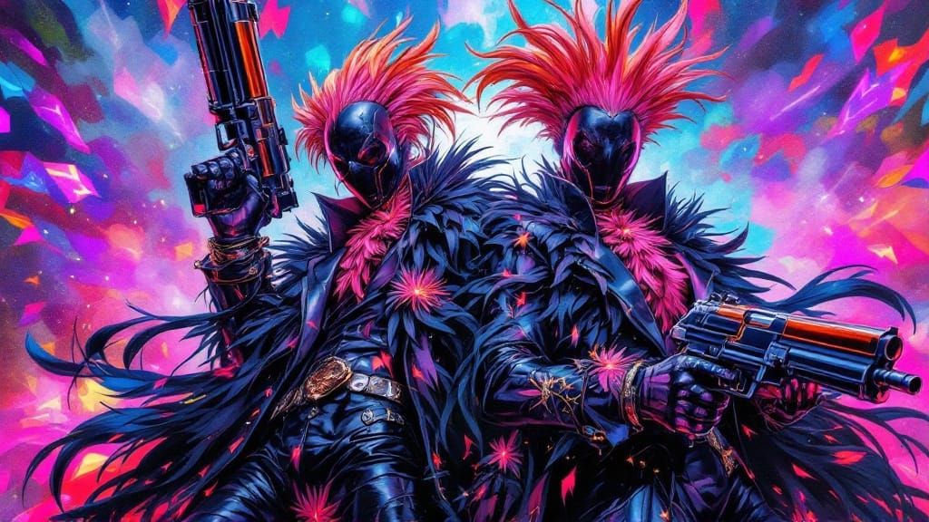 Surreal Avant-Garde Figures in Psychedelic Dreamscape