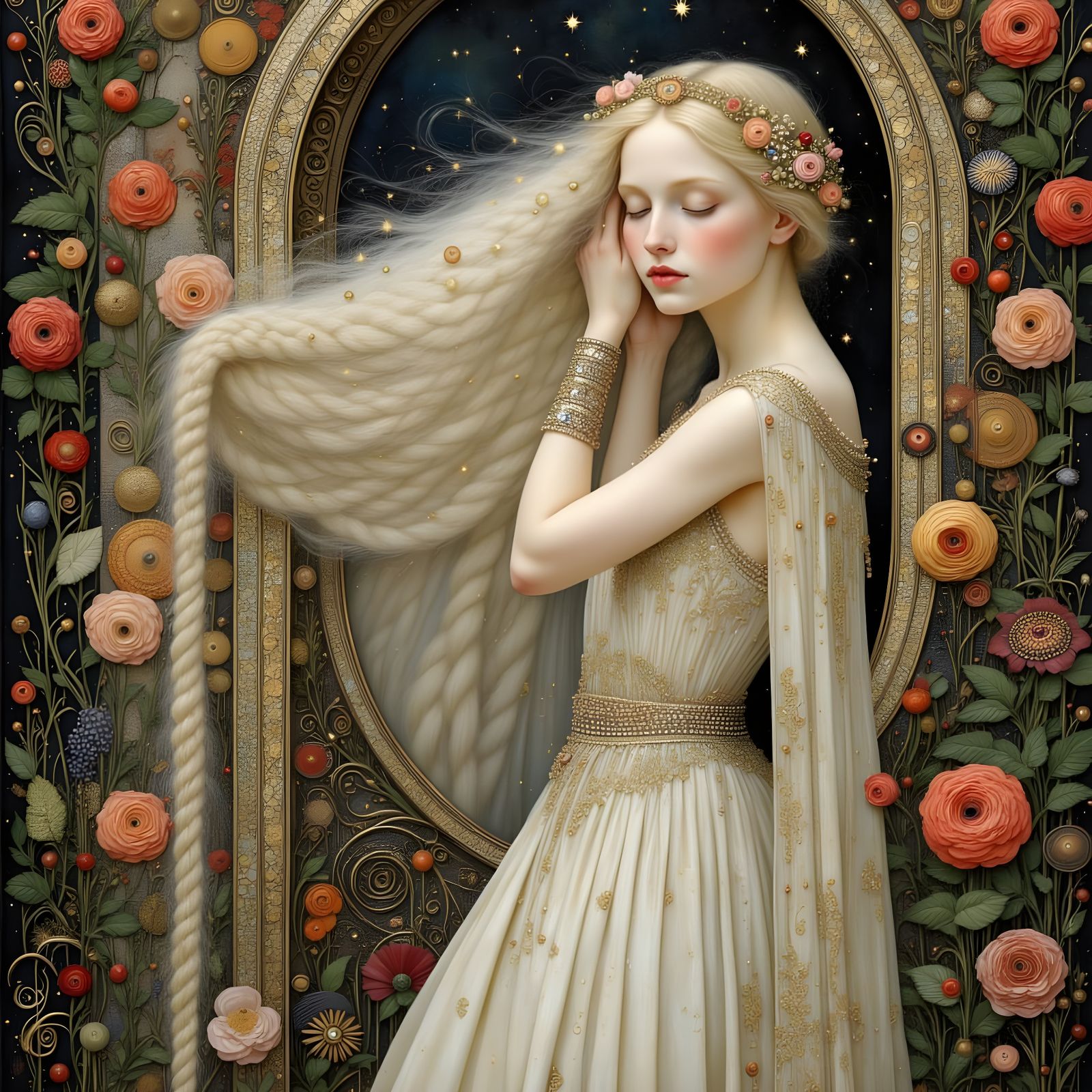 Rapunzel in Fairytale Tower as Pre-Raphaelite Painting