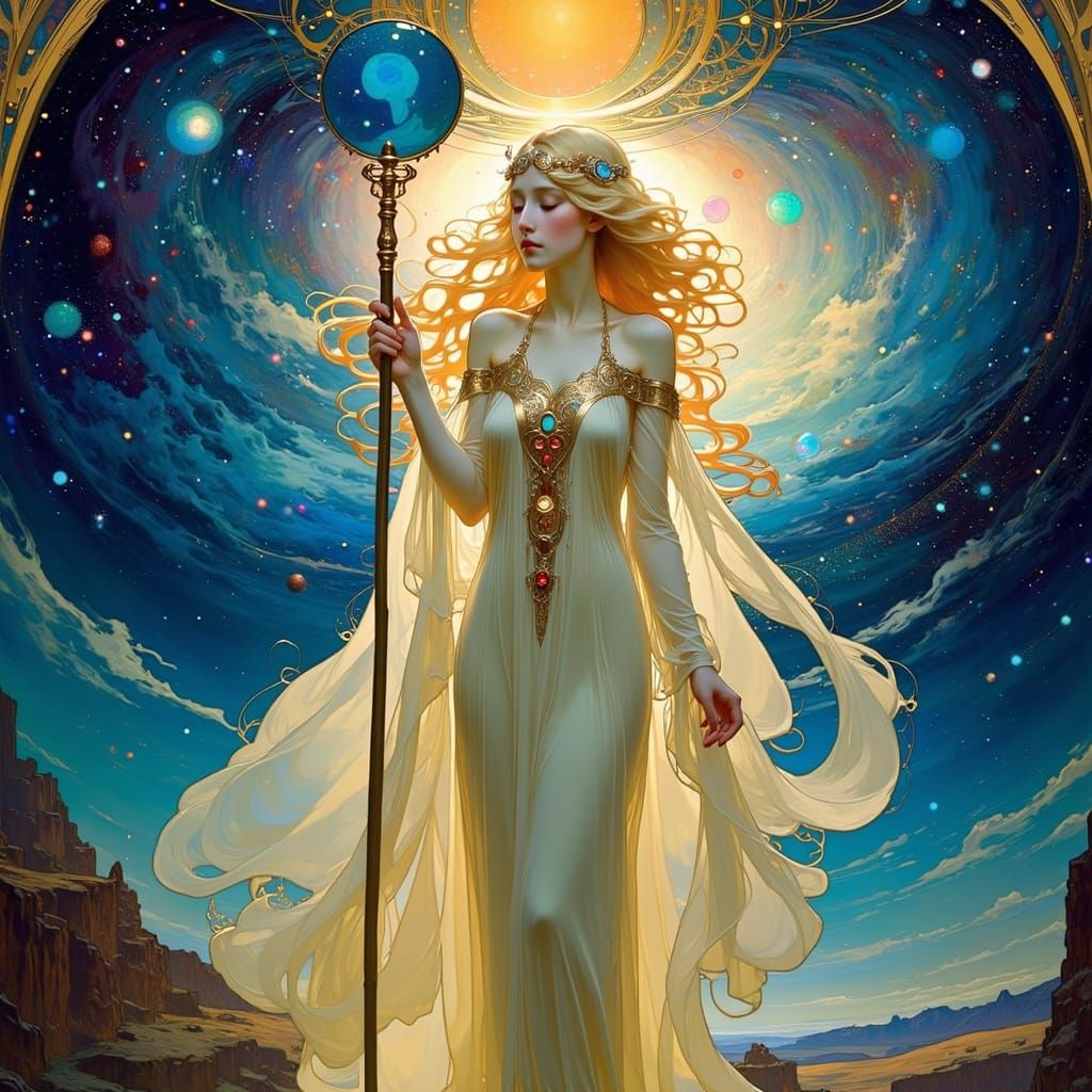Art Nouveau Princess in Cosmic Nebula