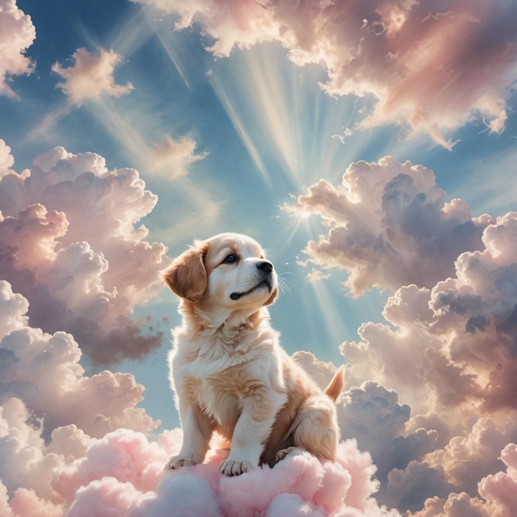 Dreamy Cloud Puppy in Watercolor Sky