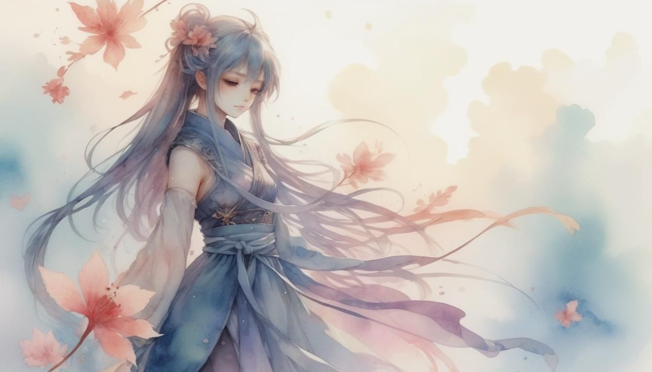Dreamlike Watercolor Textures in Fantasy Anime Art