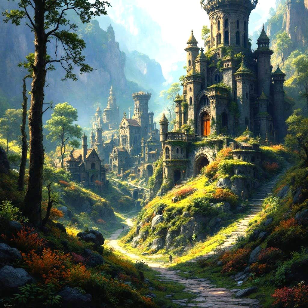 Surreal Habitation Scene in Detailed Matte Painting Style
