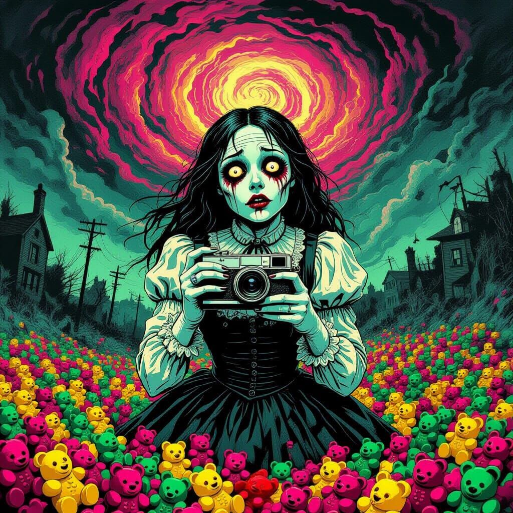 Nightmarish Portrait with Vintage Camera