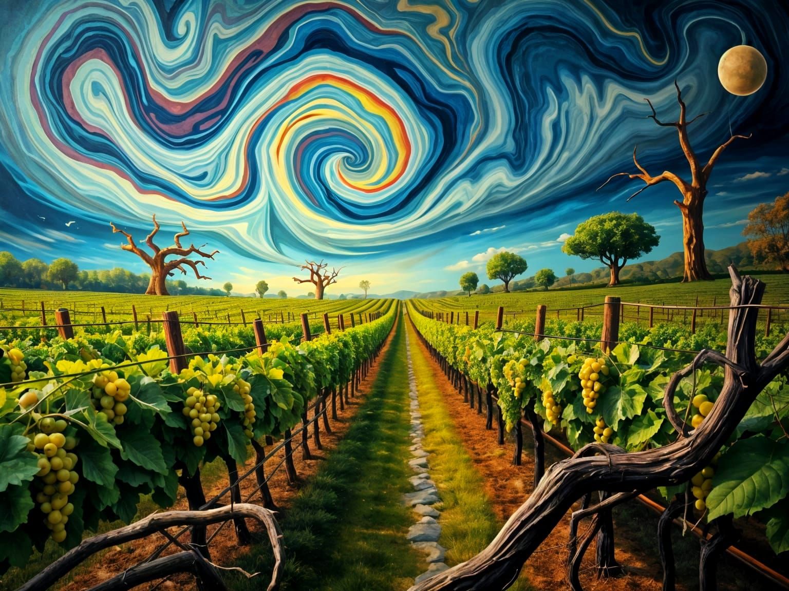 Surreal Vineyard in Vibrant Harmony