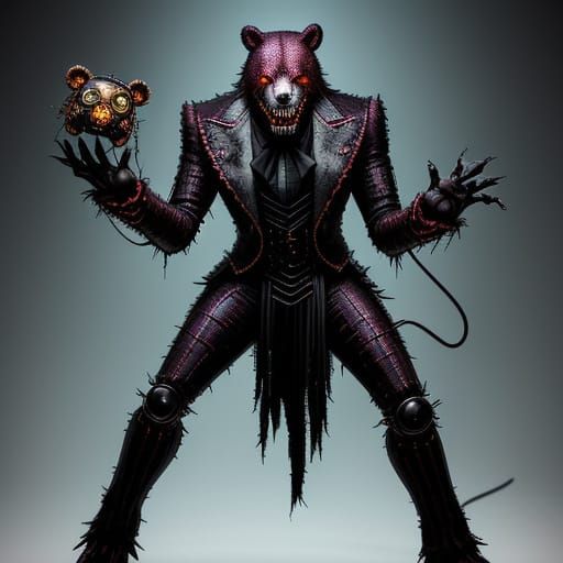 Sinister Animatronic Bear in Glam Horror Style