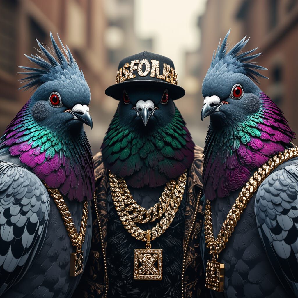 Hip Hop Pigeons Album Cover in Grungy Style