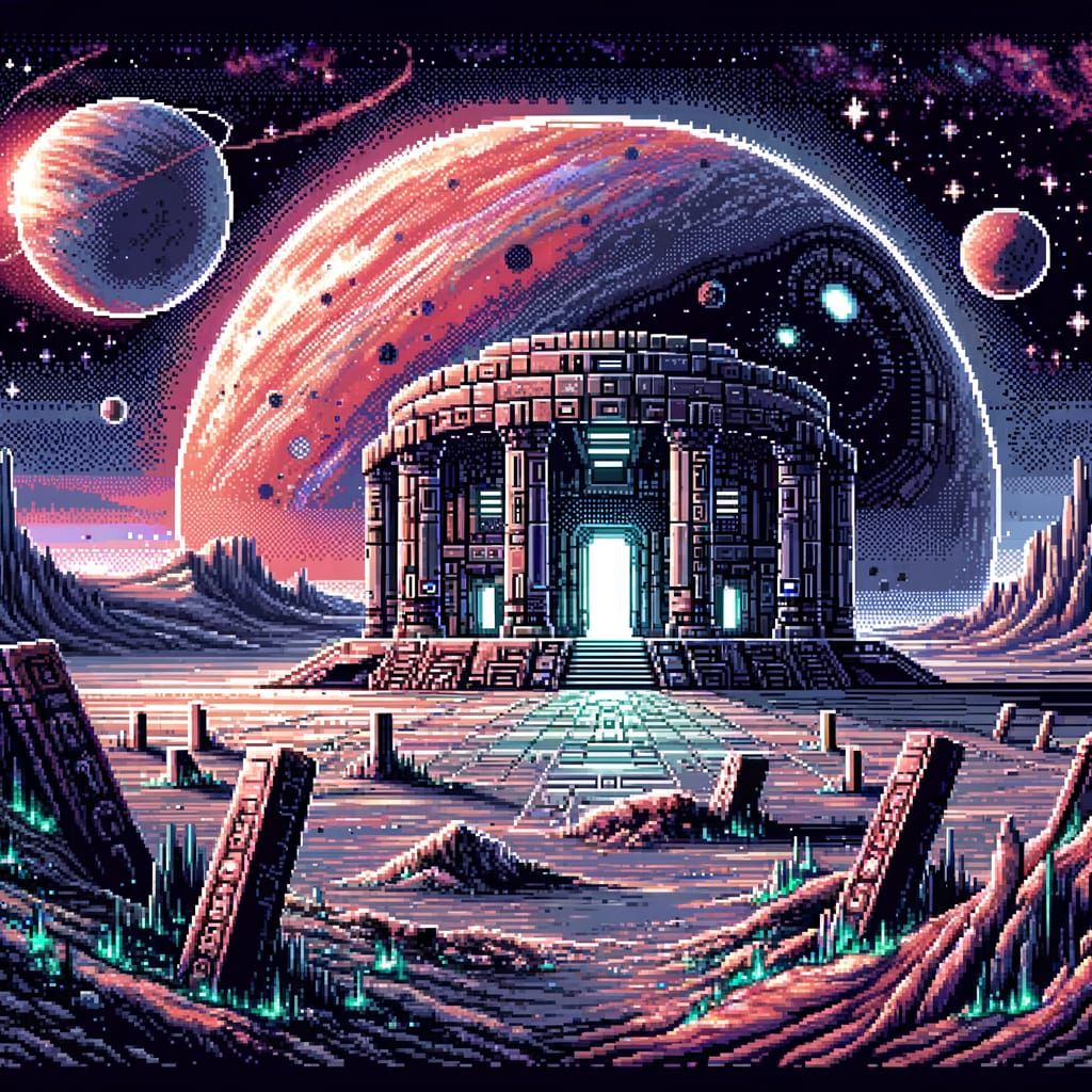 Abandoned Alien Temple in 8-bit Pixel Art