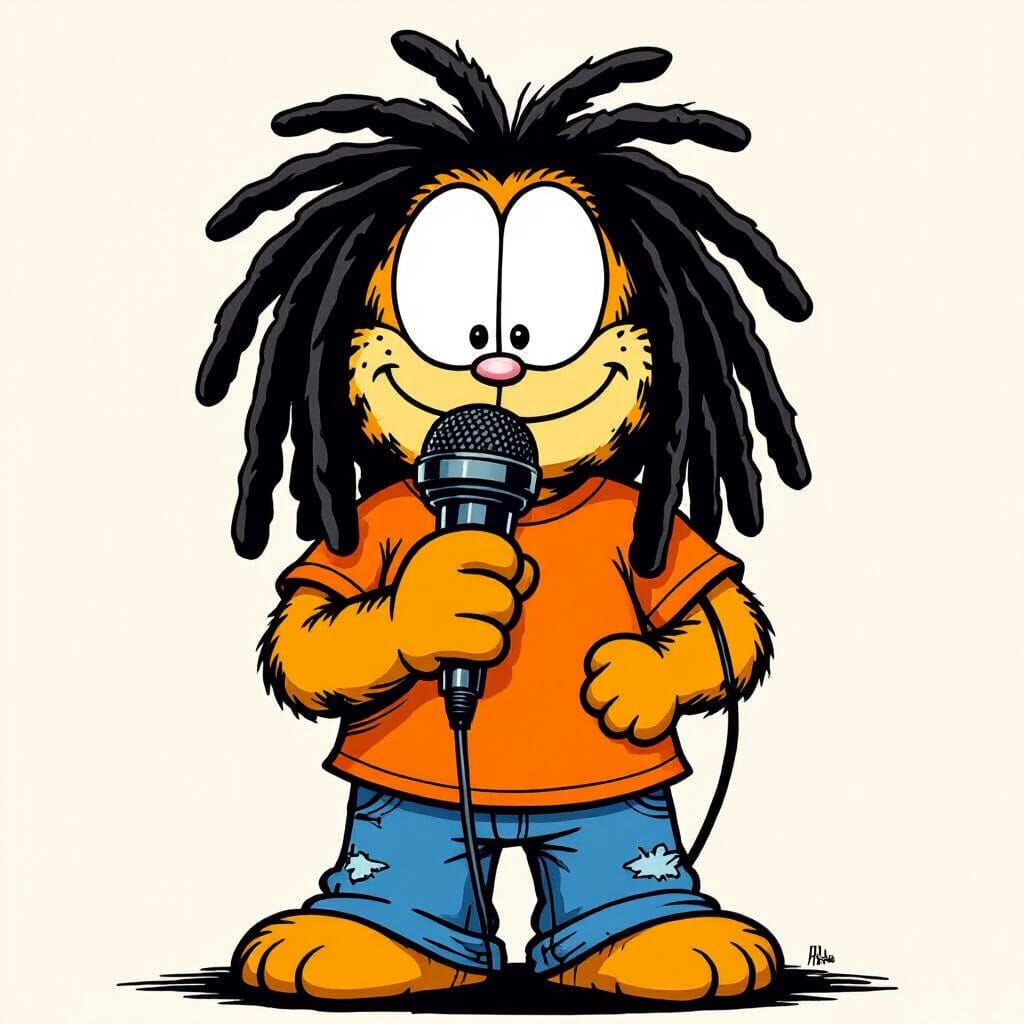Garfield as Rapper in Classic Comic Book Style