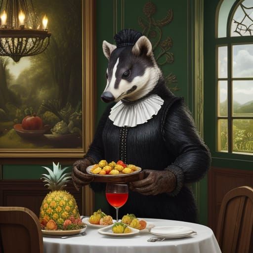 Surreal Badger Serves Pineapples in Enchanted Forest Cafe