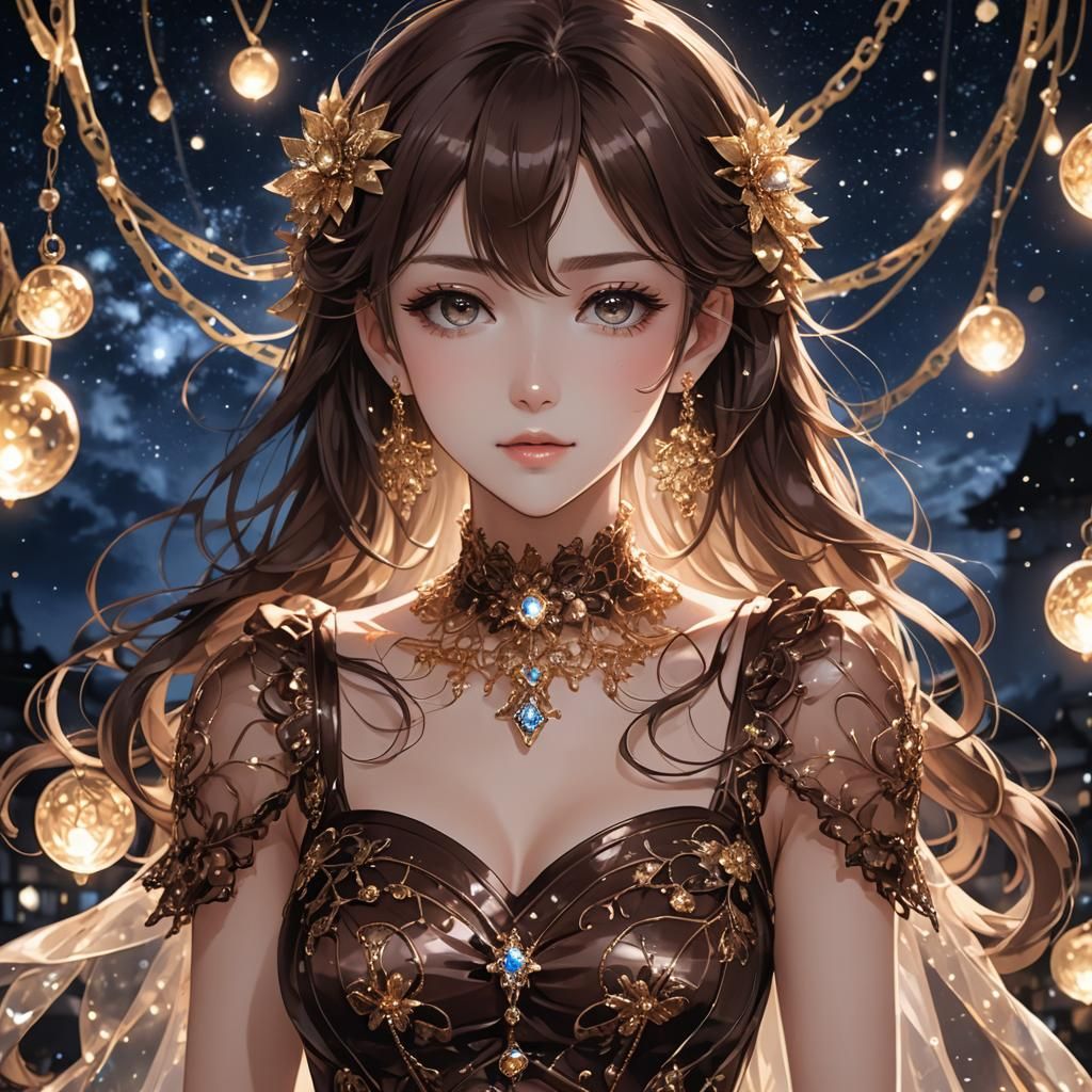Surreal Anime Goddess in Luminous Chocolate Regalia