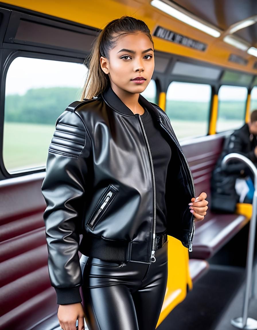 Realistic Rocker Girl Waiting at Bus Stop