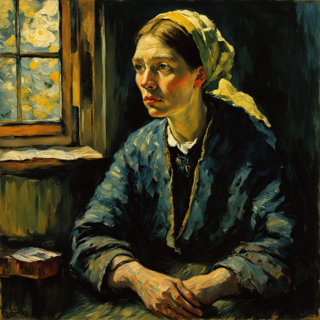 Medieval Woman: Neo-Impressionistic Impasto Painting