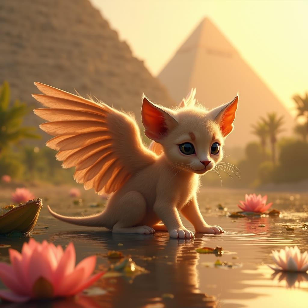 Egyptian Sphinx Cub Plays Amongst Ancient Pyramids and Vibra...