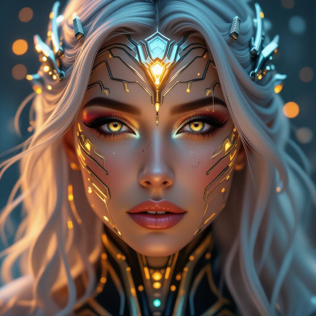 Goddess of Ice and Fire: Futuristic Circuit Portrait