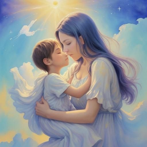 Celestial Mother and Child in Gouache Style