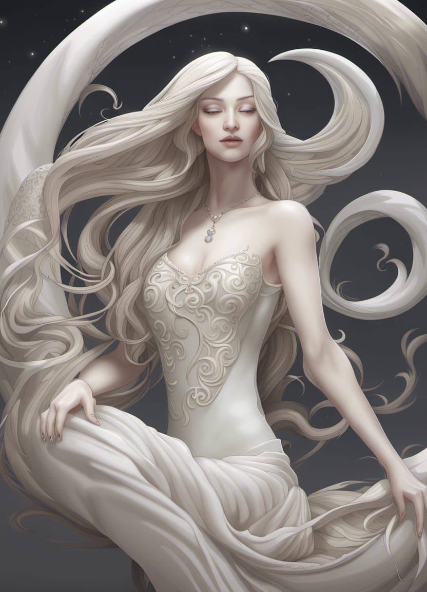 Serene Marble Being with Crescent Moon