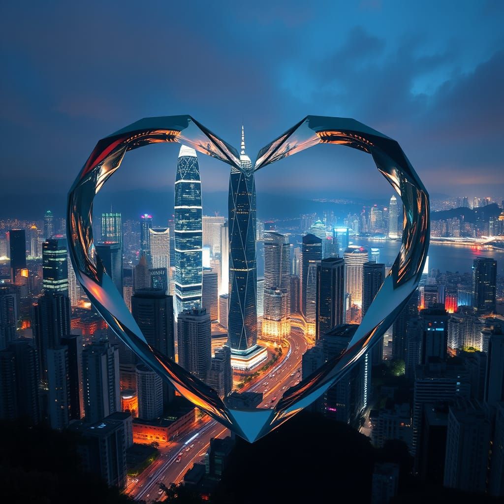 Hong Kong Skyline in Crystal Heart