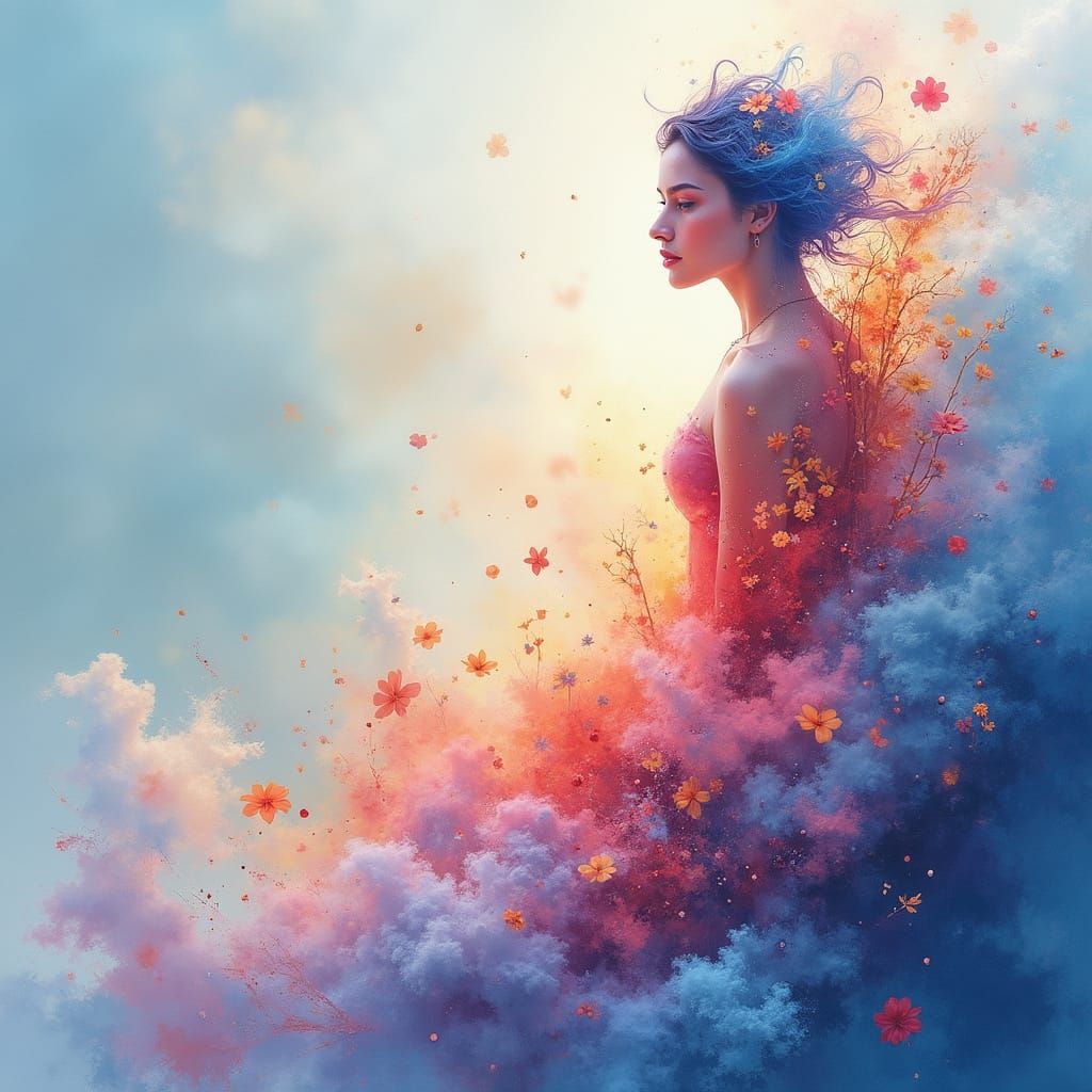 Ethereal Watercolor Landscape in Dreamy Skies and Soft Brush...