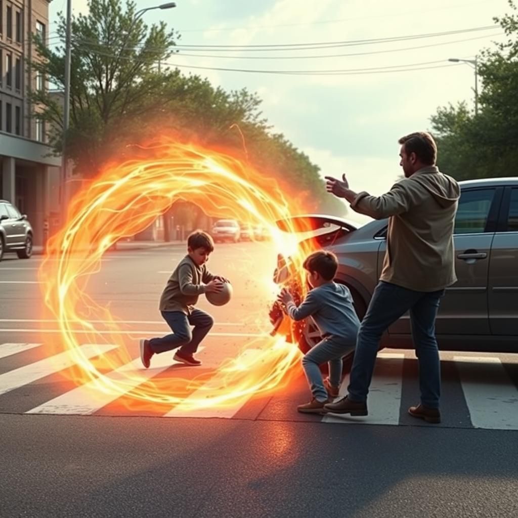 Dramatic Car Crash Protected by Energy Field