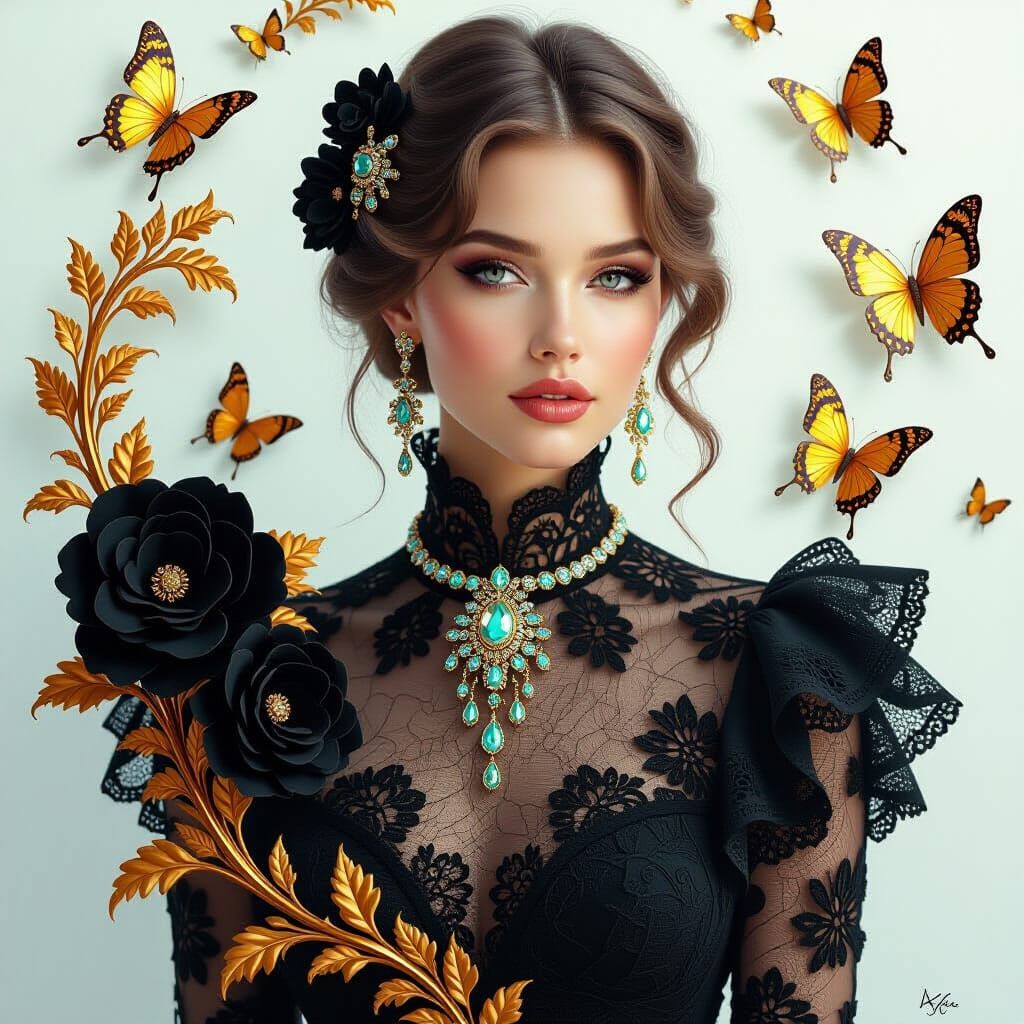 Stunning Woman Portrait Fused with Fractal Artistry