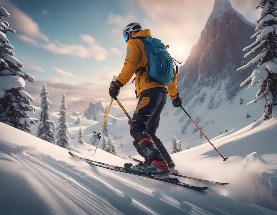 Erling Haaland Skiing: Detailed Matte Painting