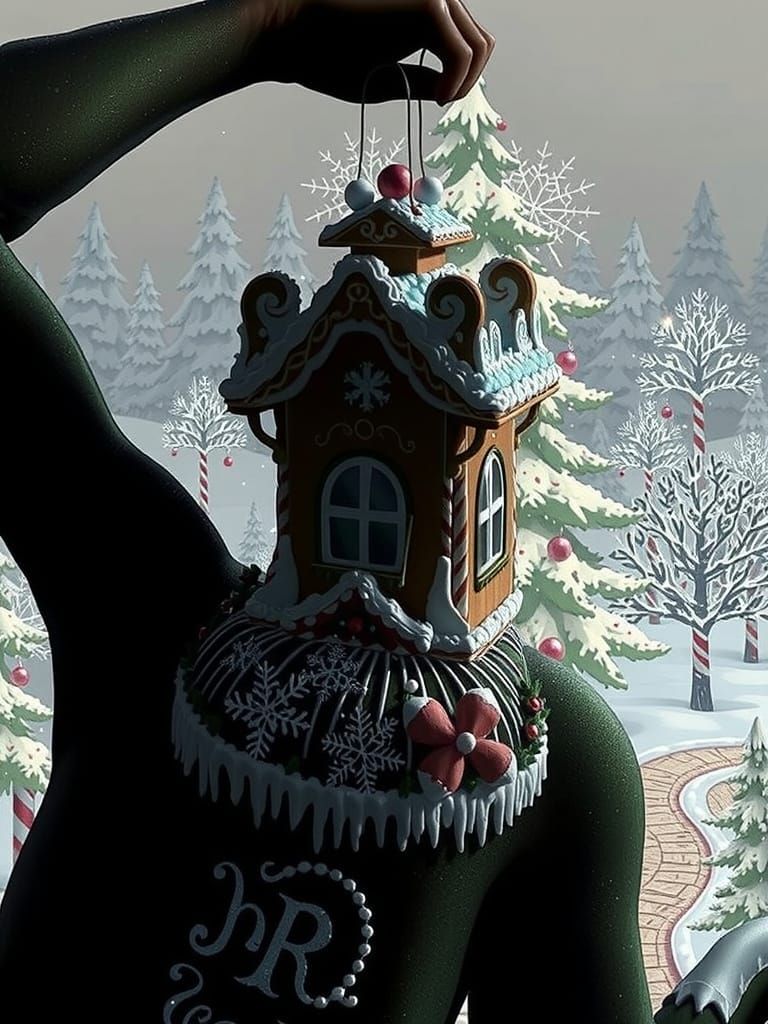 Gingerbread House in Whimsical Winter Wonderland