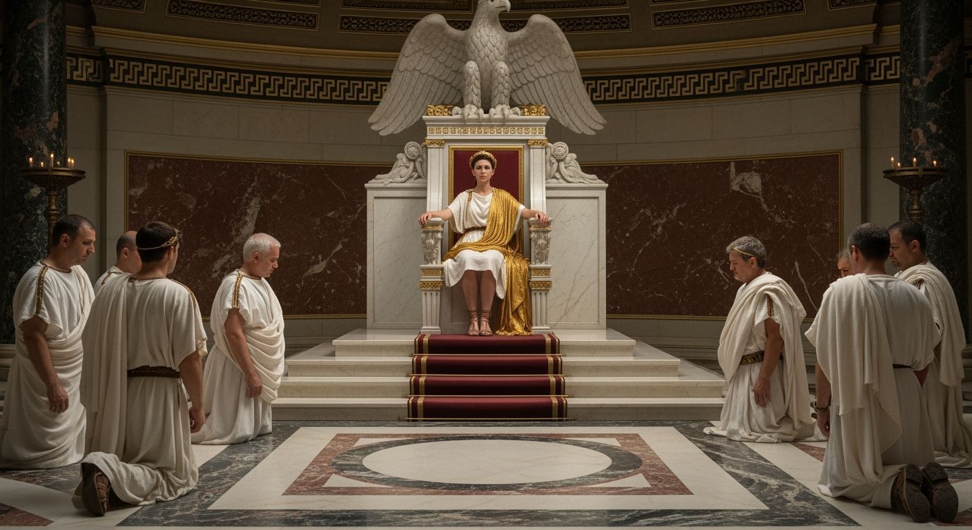Empress Messalina on Gold Throne in Ancient Rome Palace
