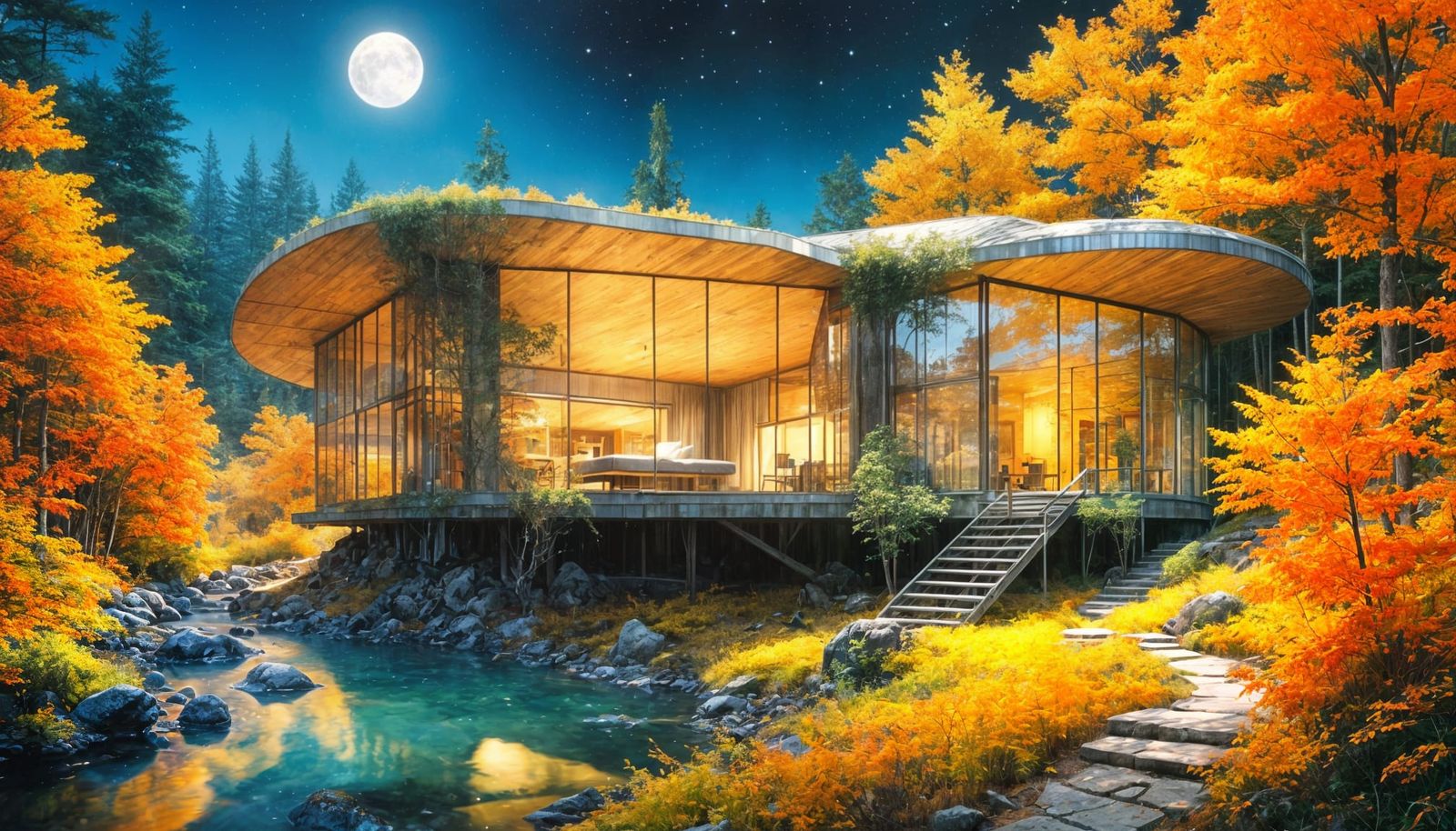 Futuristic Tree Cabin in Forest, Chiaroscuro Style