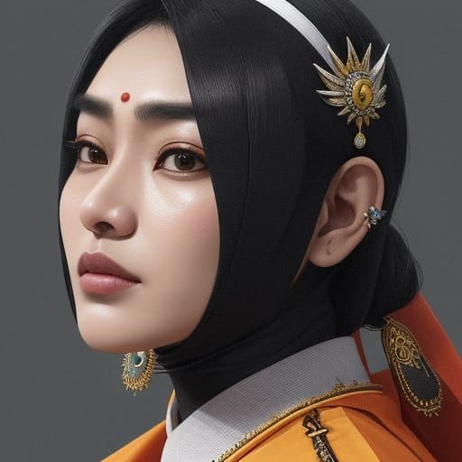 Expressive Oil Portrait of a Woman with Intense Blue Lips