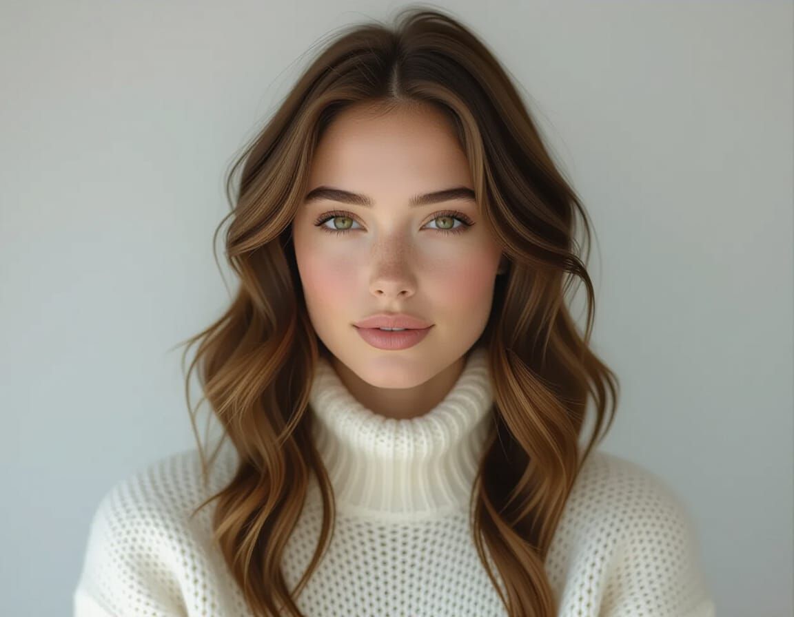 Photorealistic Portrait of a Woman in White Wool Jumper