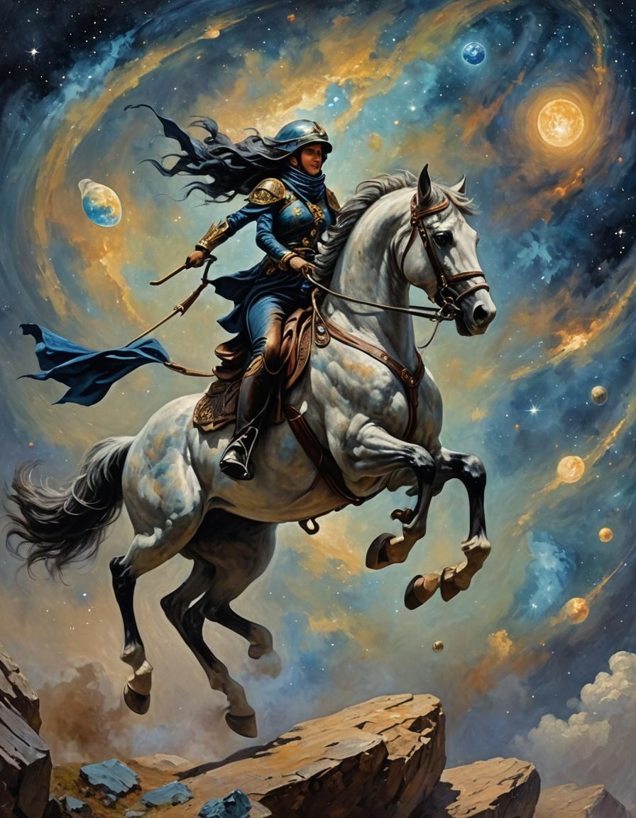 Spectrolite Animal-Trainer Soaring Across Cosmos: Impasto Pa...