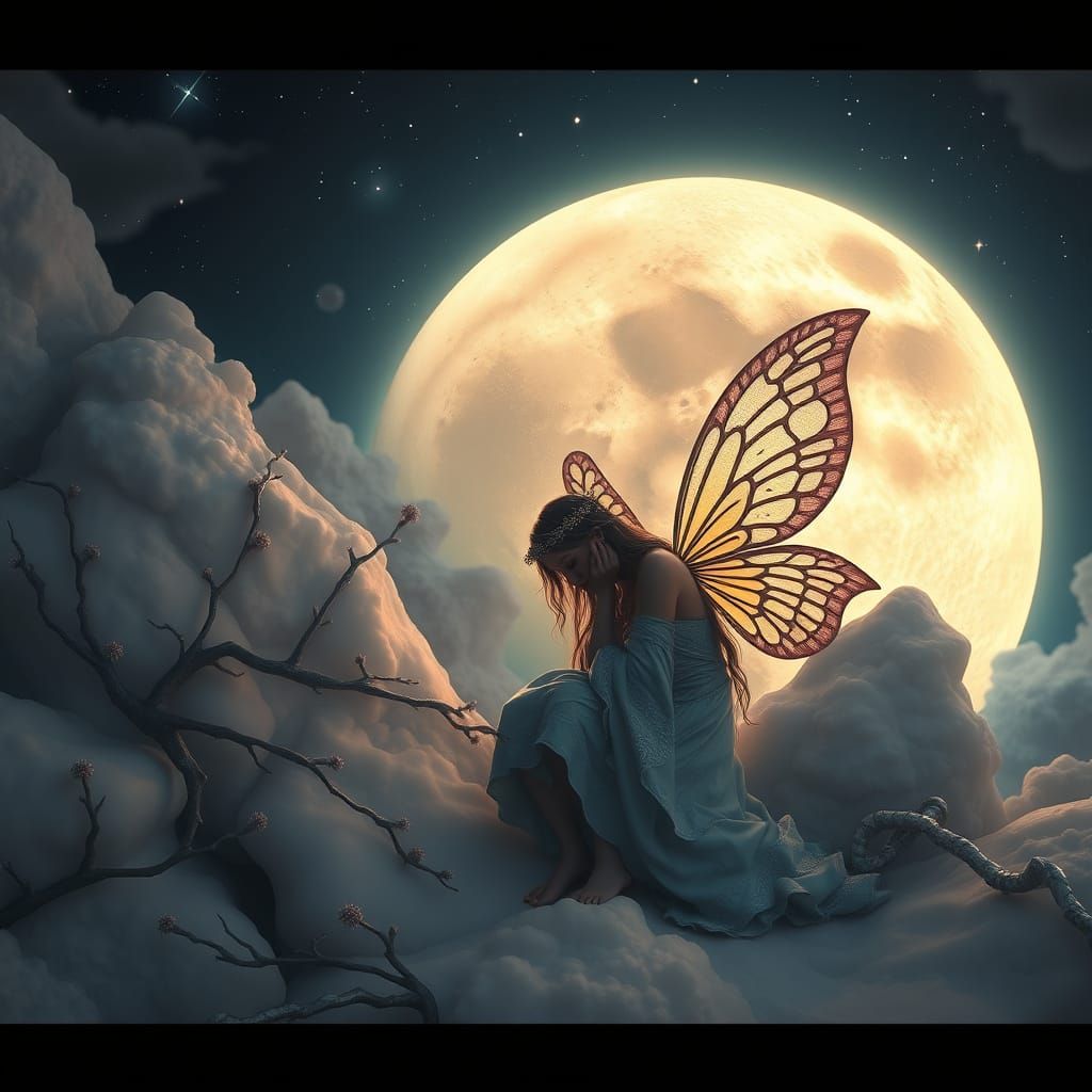 Sleeping Moon and Fairy Matte Painting