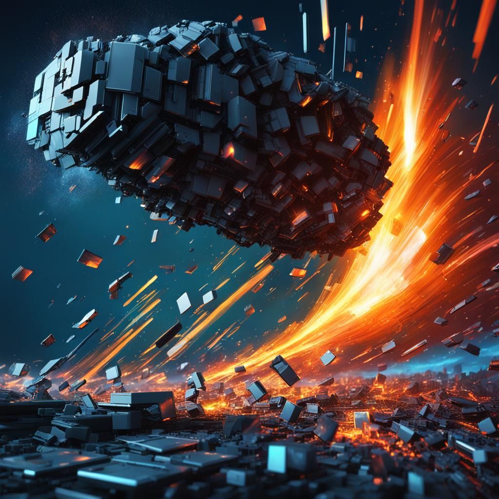 Computer Meteor Hurtling Towards Earth: Hyperrealistic Splas...