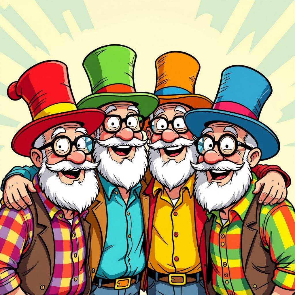 Four Grandfathers in Silly Hats, Cartoon Style