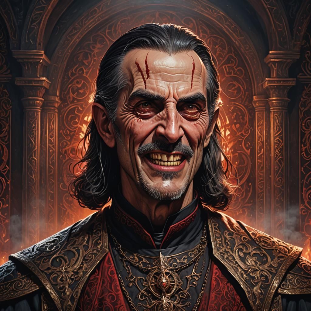 Spanish Inquisitor Demon with Sadistic Grin in Gothic Art St...