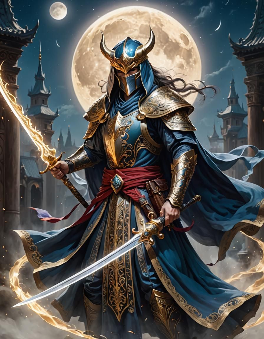 Battle Mage in Mask with Ornate Blade