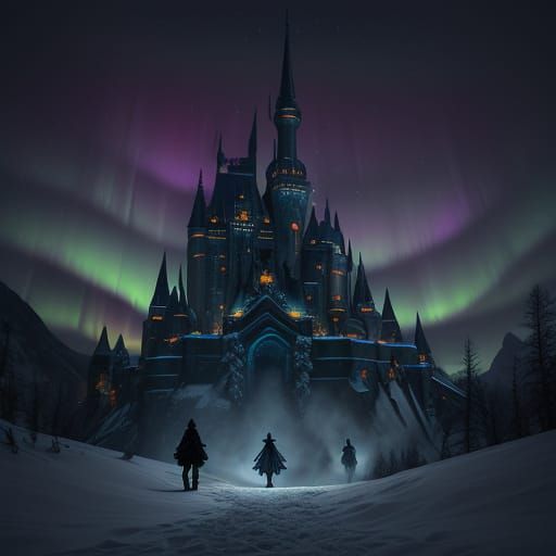 Epic Winter Kingdom Landscape Under Crescent Moon