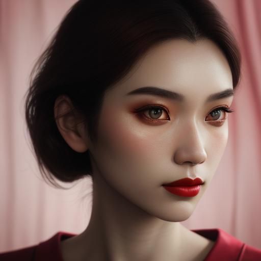 Portrait of a Young Malaysian Woman with Red Lipstick