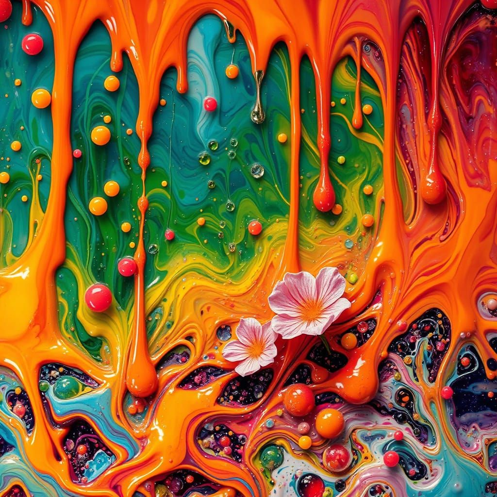 Surreal Liquid Paint Garden in Photorealistic Style