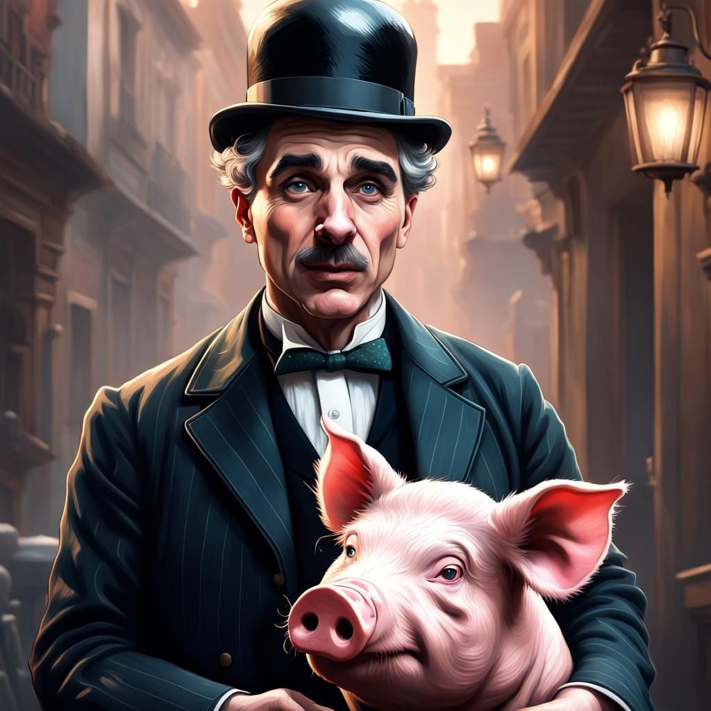 Chaplin Steals a Pig: Hyperdetailed Portrait