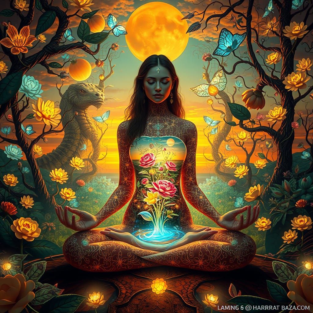 Dreamlike Encounter of Mythical Beings in a Whimsical Landsc...