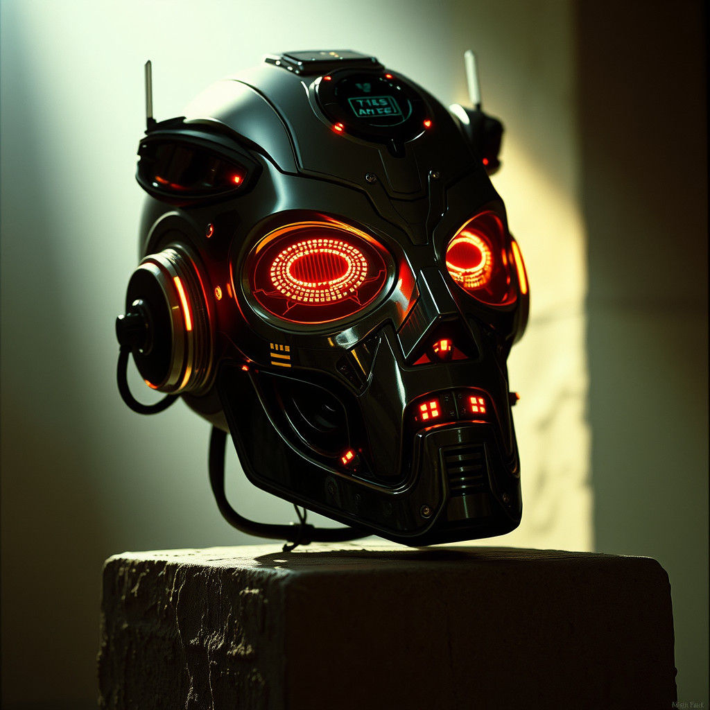 Futuristic Mask with Circuits and Neon Accents