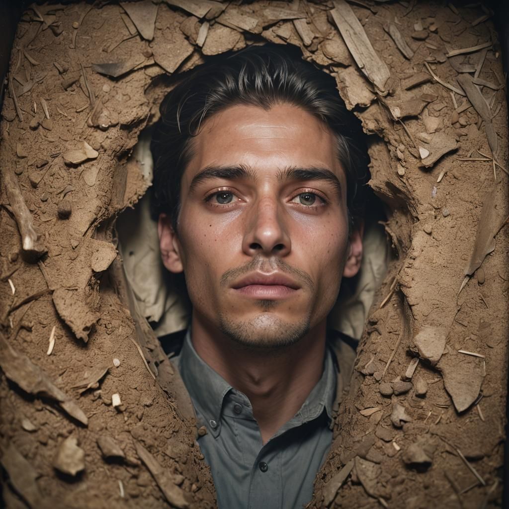 Intense Portrait of Man Buried Alive