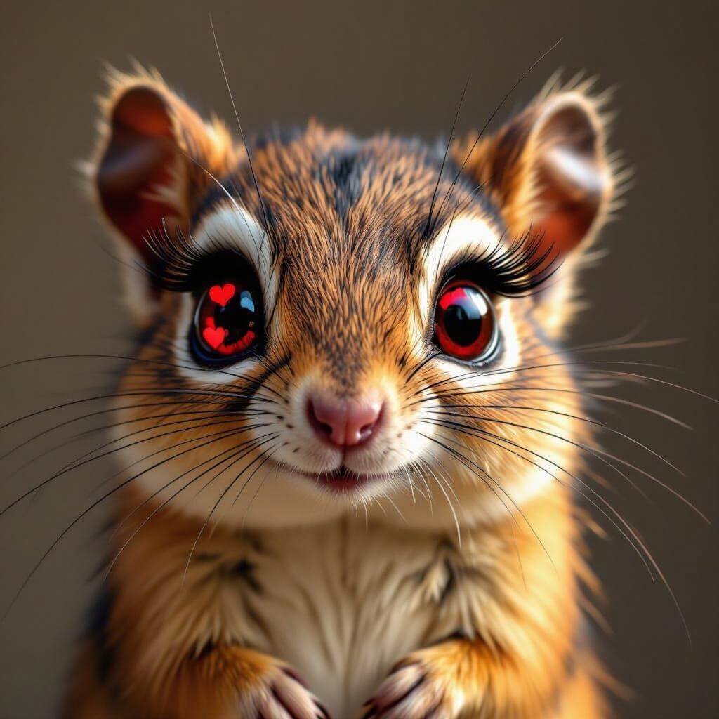 Hyperrealistic Female Scrat Portrait with Ruby Eyes