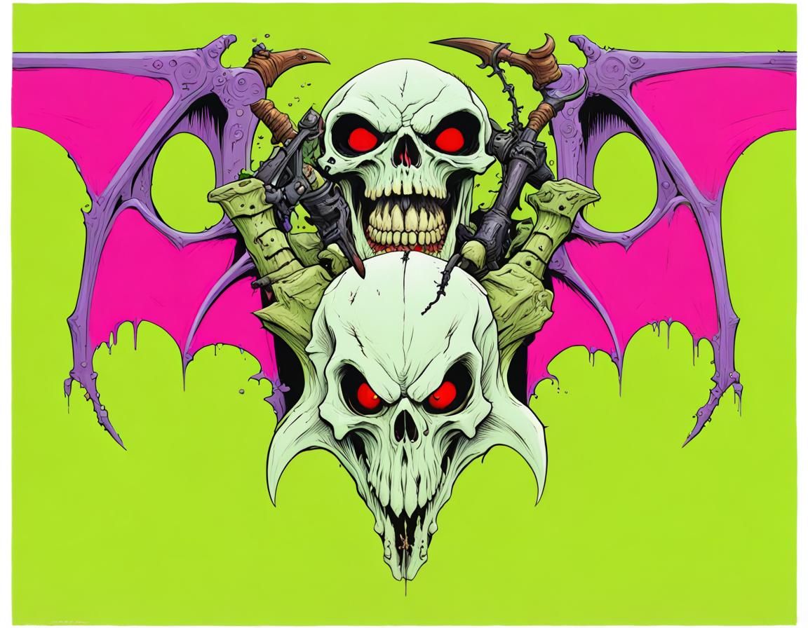 Eldritch Chainsaw Bat with Rotting Skull, Comic Art