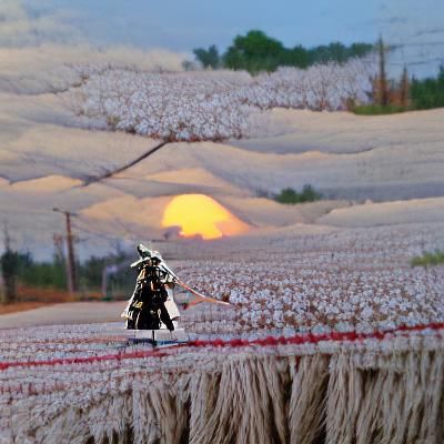 Samurai at Sunset in Cotton Field