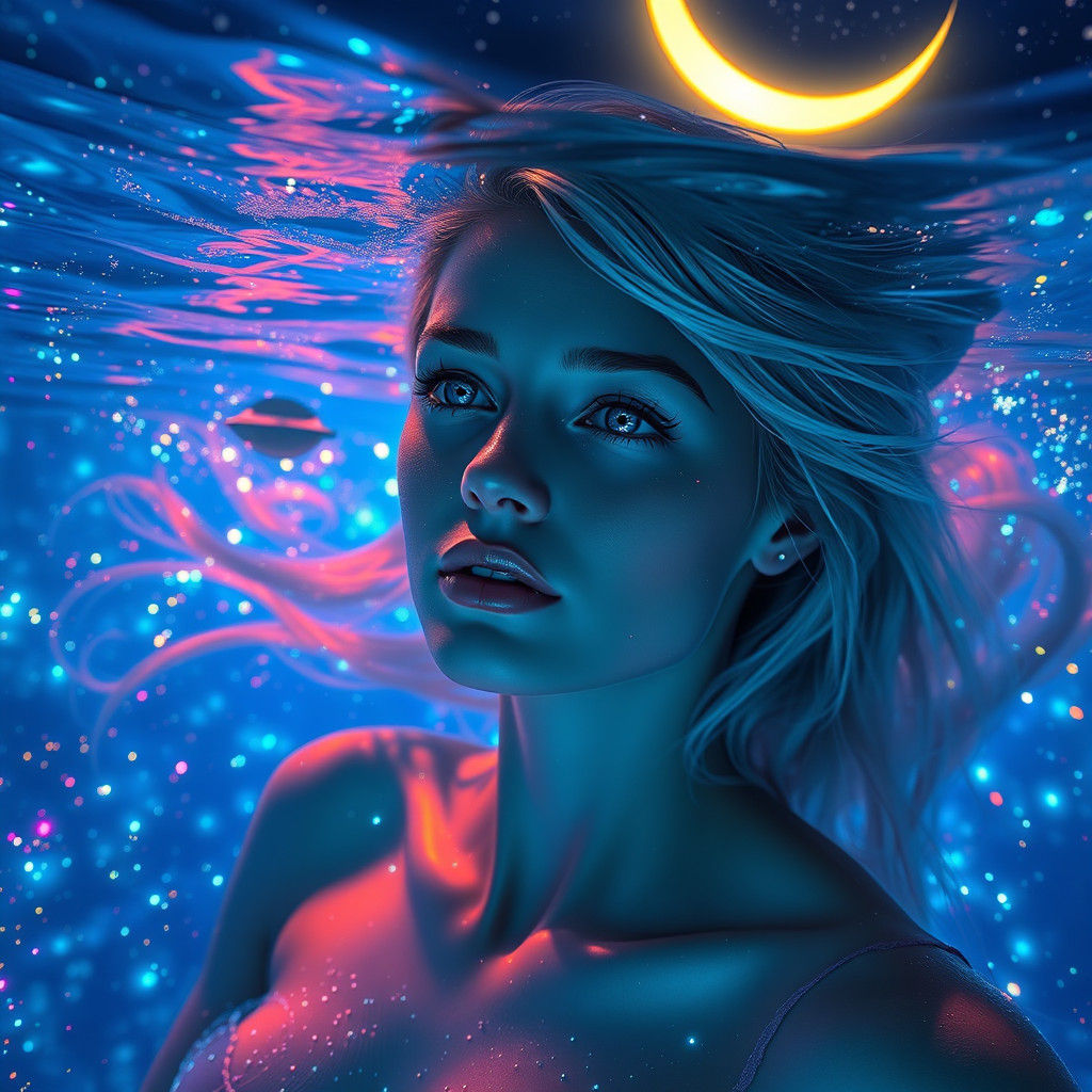 Bioluminescent Ocean Swim: Fantasy Digital Art
